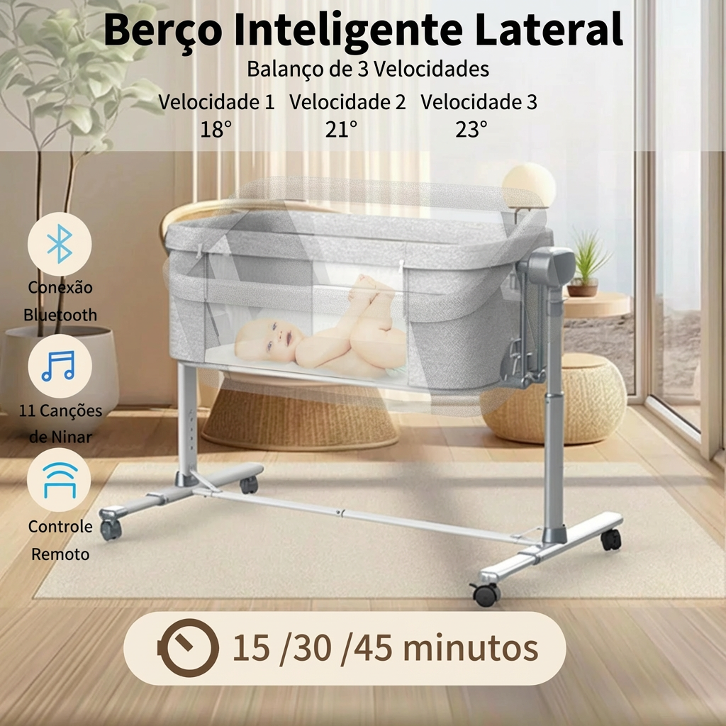 Berço Portátil 6 em 1 com Balanço Suave, Sons Calmantes e Ajuste de Posição
