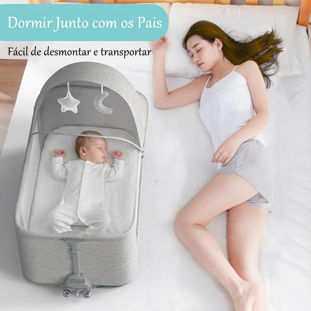 Berço Portátil 6 em 1 com Balanço Suave, Sons Calmantes e Ajuste de Posição