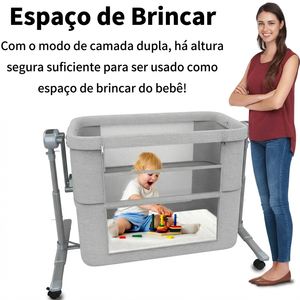 Berço Portátil 6 em 1 com Balanço Suave, Sons Calmantes e Ajuste de Posição